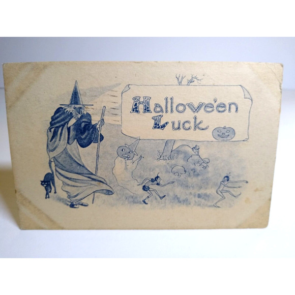 Halloween Luck Postcard Fantasy Running Fairies Goblins Witch Barton & Spooner - Picture 2 of 4